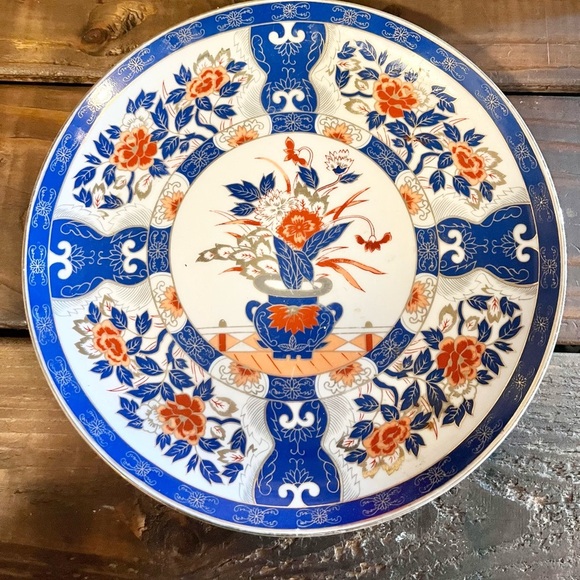 Imari Plate Vintage UCGC Cobalt Blue Rust Cabbage Flowers Gold & Blue Leaves 10”